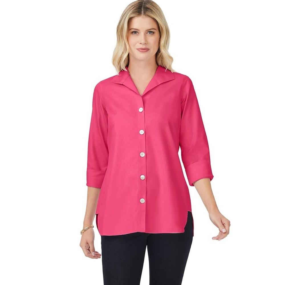 Foxcroft Tunic Women 2 Pink Pandora 3/4 Sleeve Non-Iron Cotton Classic NWT